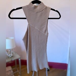 Intermix Nude Cutout Mock Turtleneck Sleeveless Form Fitting top Petite